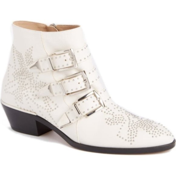 Chloe Shoes - Chloe Susanna Stud Buckle Bootie Cloudy White